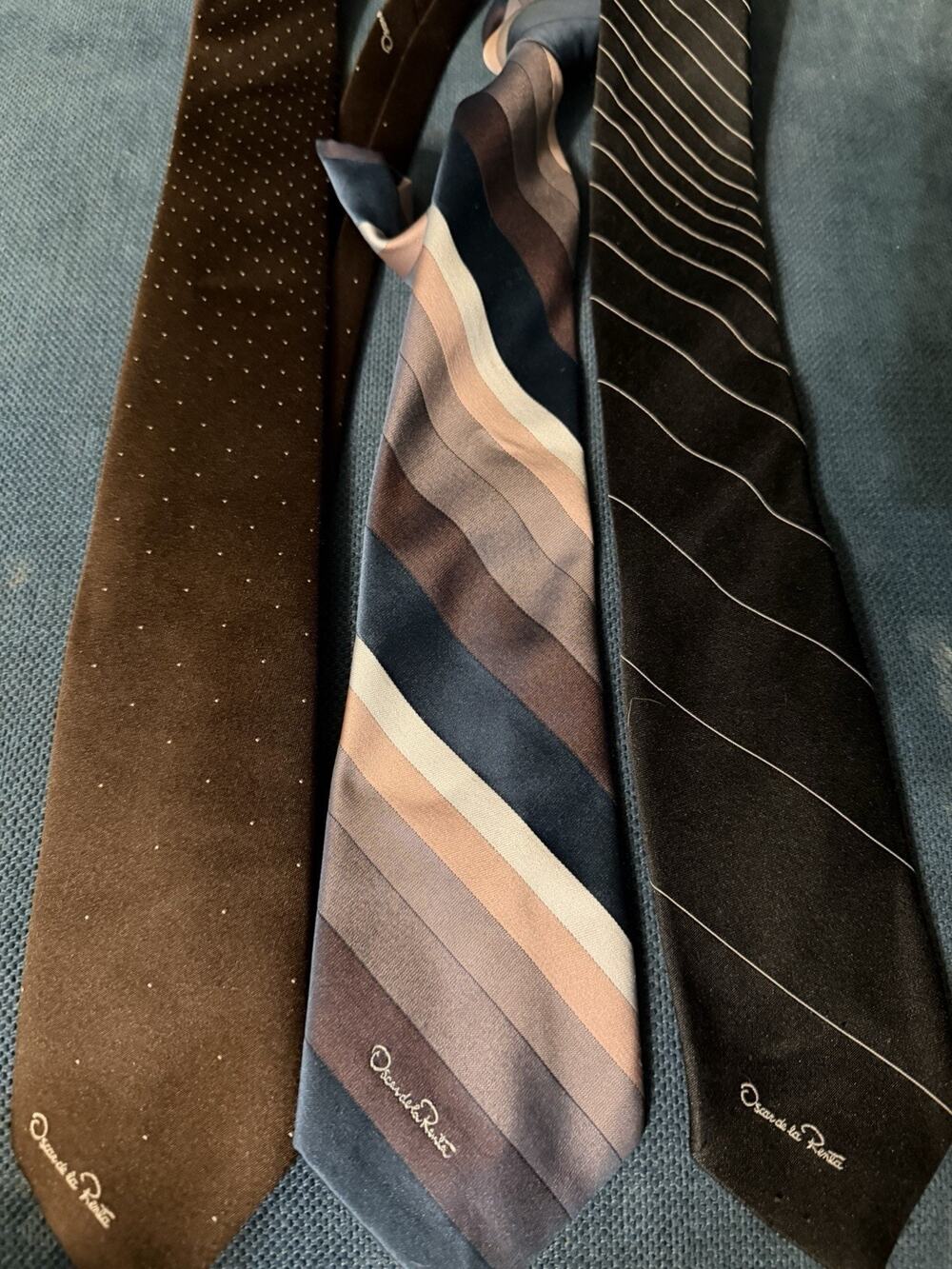 Oscar de La Renta Tie Lot Of 9 Couture Logo Old Money 70s 80s Striped Preppy